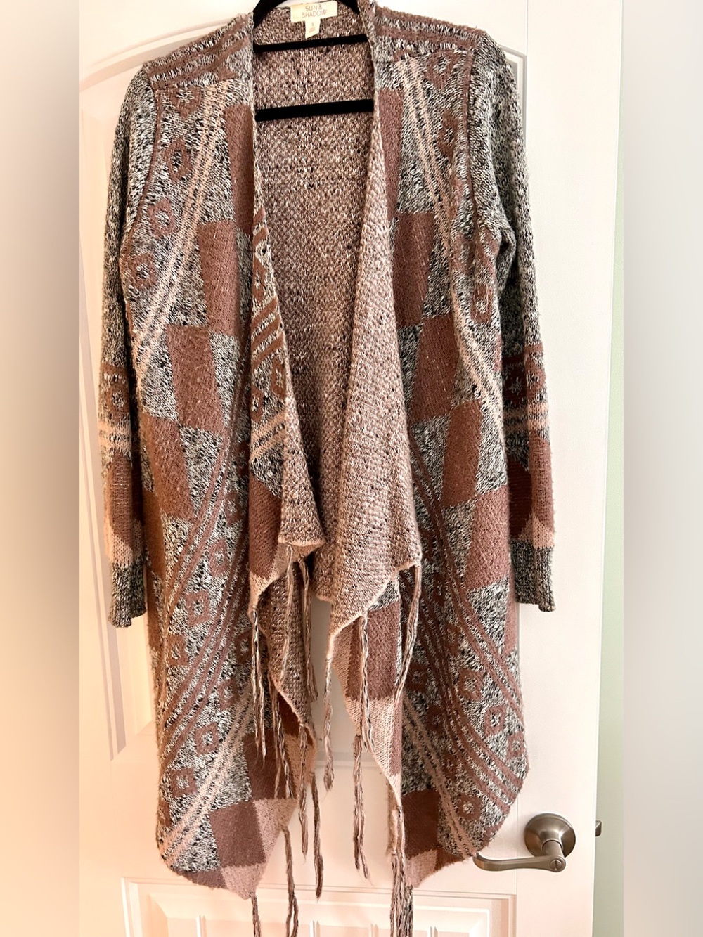 SUN & SHADOW Fringe Open Front Cardigan Sweater